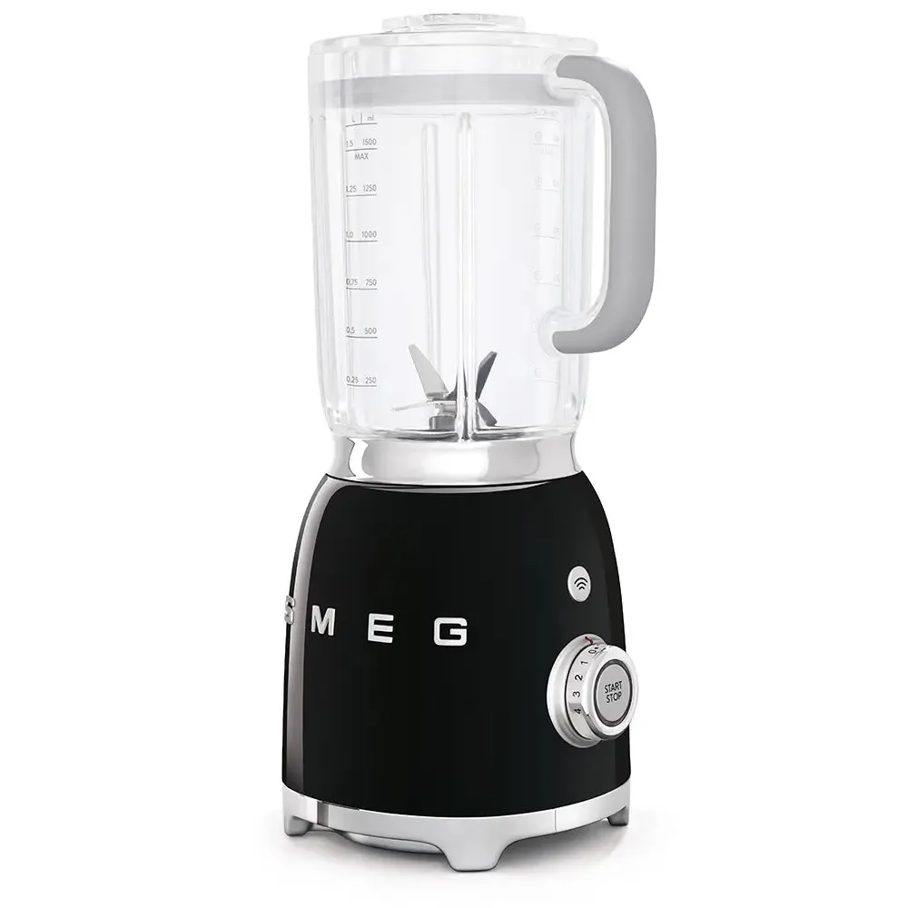 Smeg BLF01BLUK 1.5 Litre 50's Style Jug Blender, 800W, 19.7cm Wide - Black