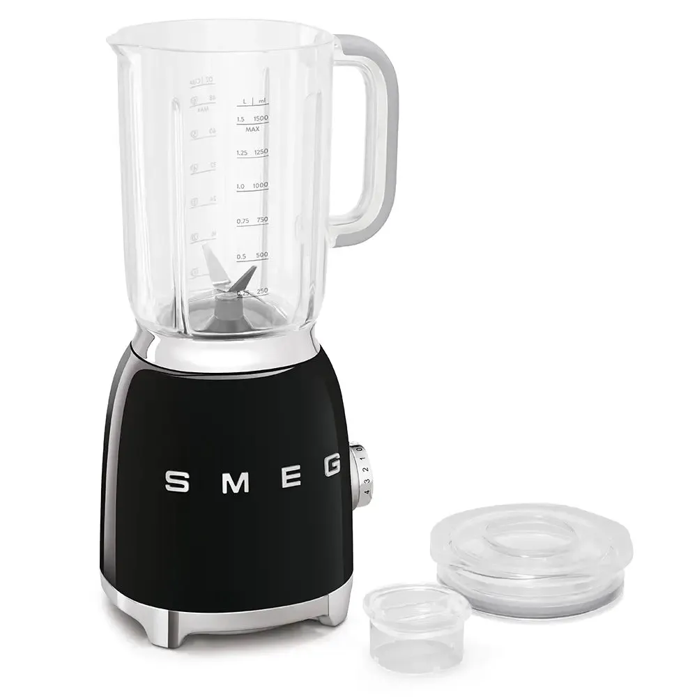 Smeg BLF01BLUK 1.5 Litre 50's Style Jug Blender, 800W, 19.7cm Wide - Black