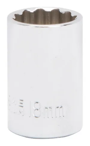 Vulcan MT6529952 Drive Socket, 18 mm Socket, 1/2 in Drive, 12-Point, Chrome Vanadium Steel, Chrome :EA: QUANTITY: 1