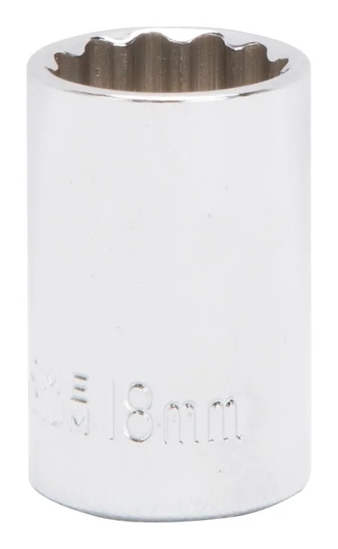 Vulcan MT6529952 Drive Socket, 18 mm Socket, 1/2 in Drive, 12-Point, Chrome Vanadium Steel, Chrome :EA: QUANTITY: 1