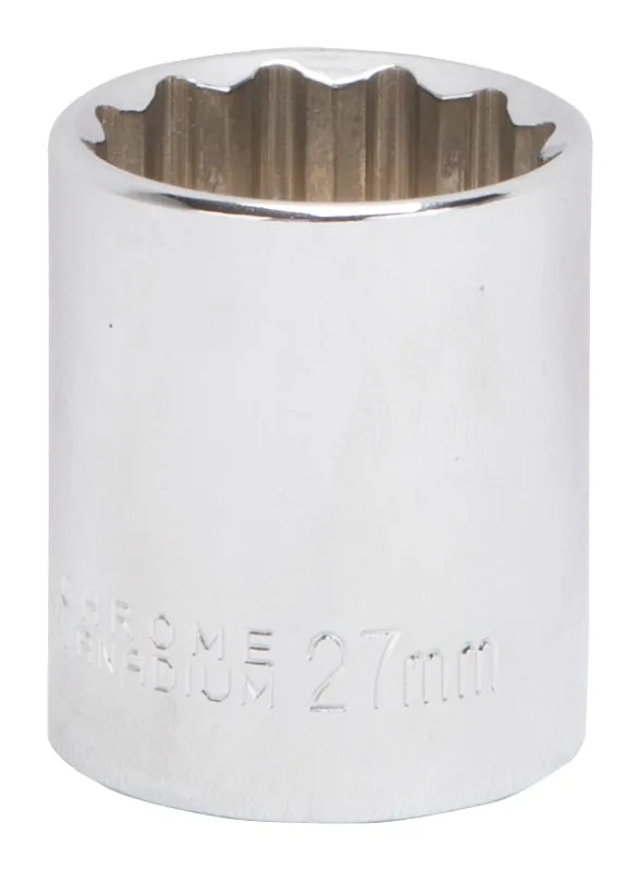 Vulcan MT6534143 Drive Socket, 27 mm Socket, 1/2 in Drive, 12-Point, Chrome Vanadium Steel, Chrome :EA: QUANTITY: 1