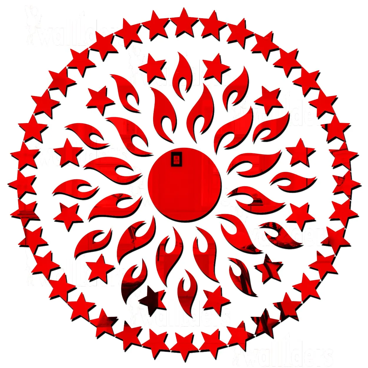 Wall1ders Sun with 50 Star Mirror Stickers for Wall, Acrylic Mirror Wall Decor Sticker, Wall Mirror Stickers, Acrylic Stickers, Wall Stickers for Hall Room, Bed Room, Kitchen. (Golden) (Red)